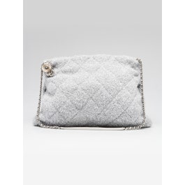 Chanel Chanel Silver Quilted Knit Pluto Glitter Shoulder Bag
