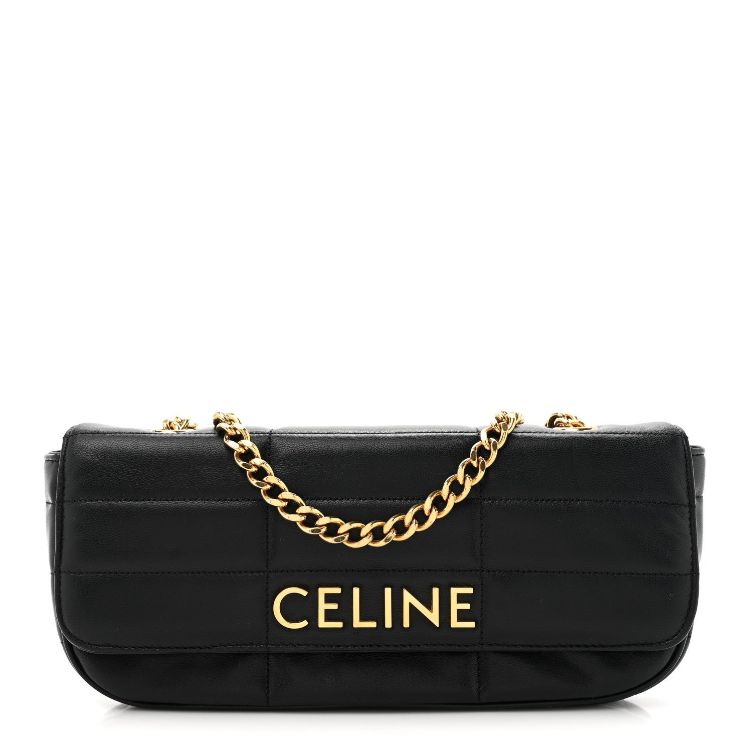 Celine Goatskin Matelasse Chain Shoulder Bag Black