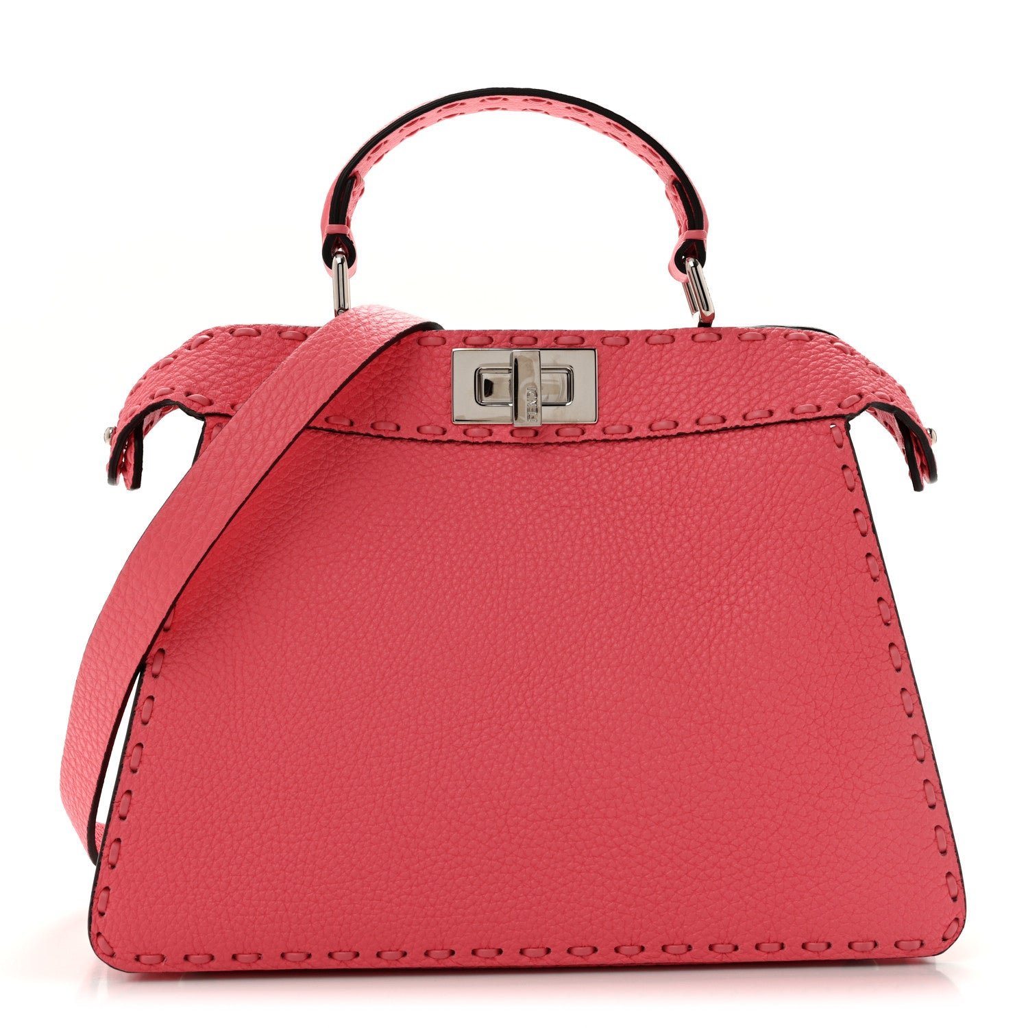 Fendi Cuoio Roma Sellerissima Nappa Sintetica Tape Stitch Small Peekaboo I SEE U Satchel Pink Dalia