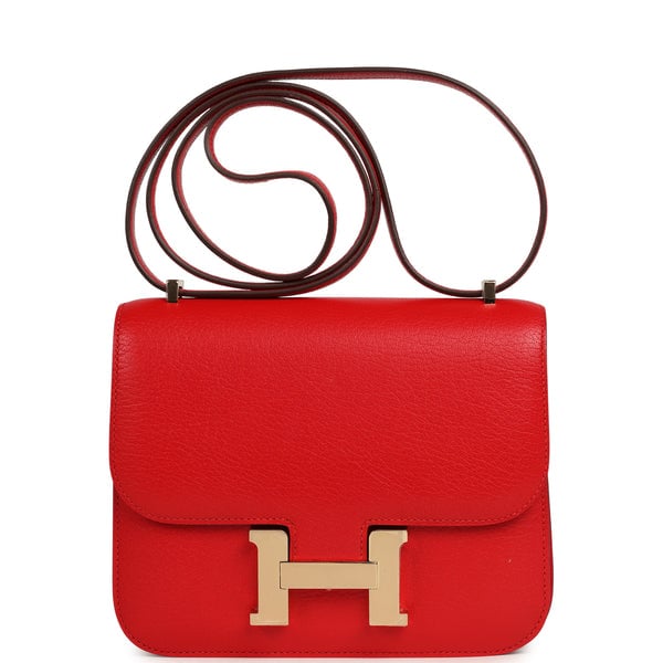 Pre-owned Hermes Constance 18 Rouge De Couer Chevre Mysore Permabrass Hardware