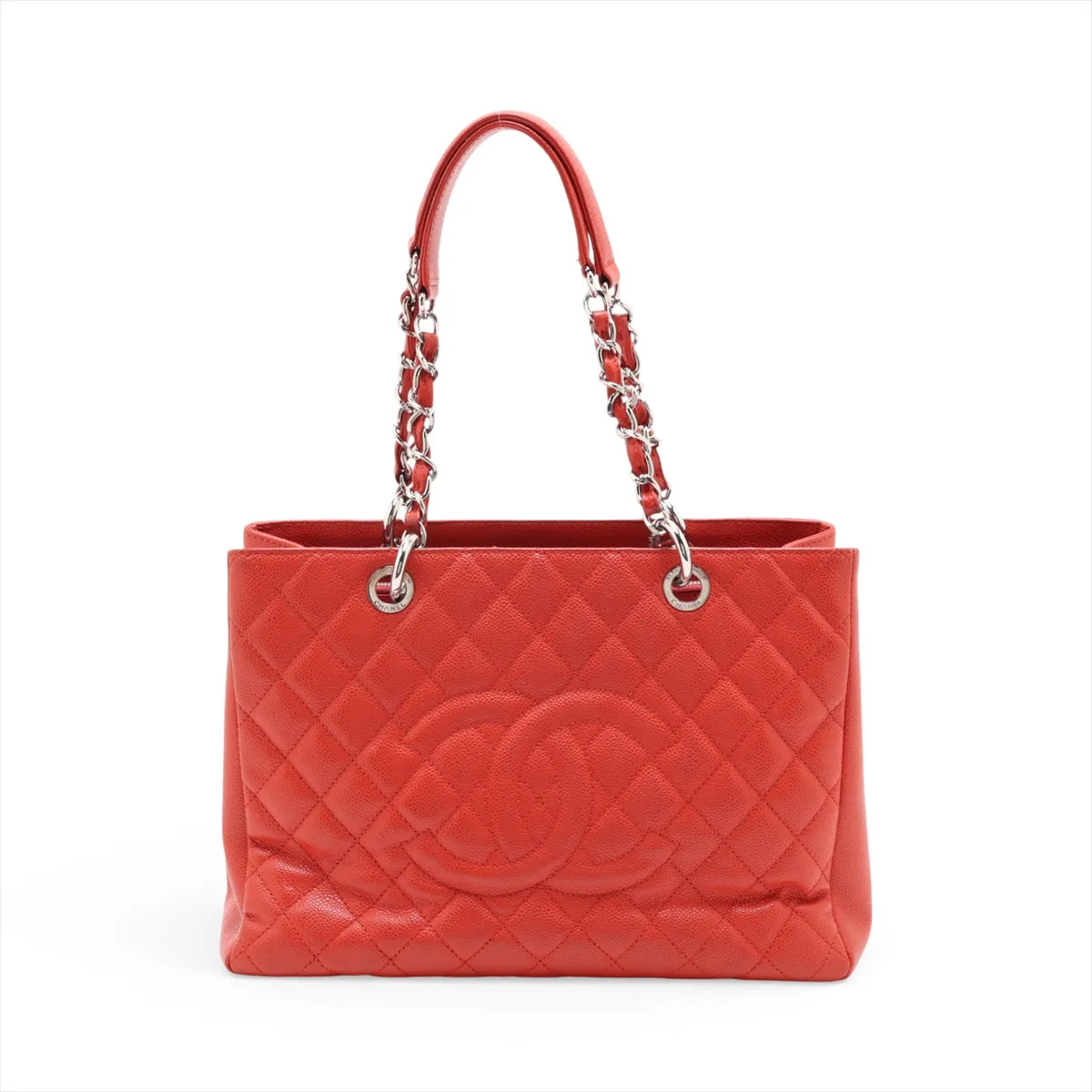 Chanel GST Caviar Skin Chain Tote Bag Red Silver Metal Fittings 16XXXXXX