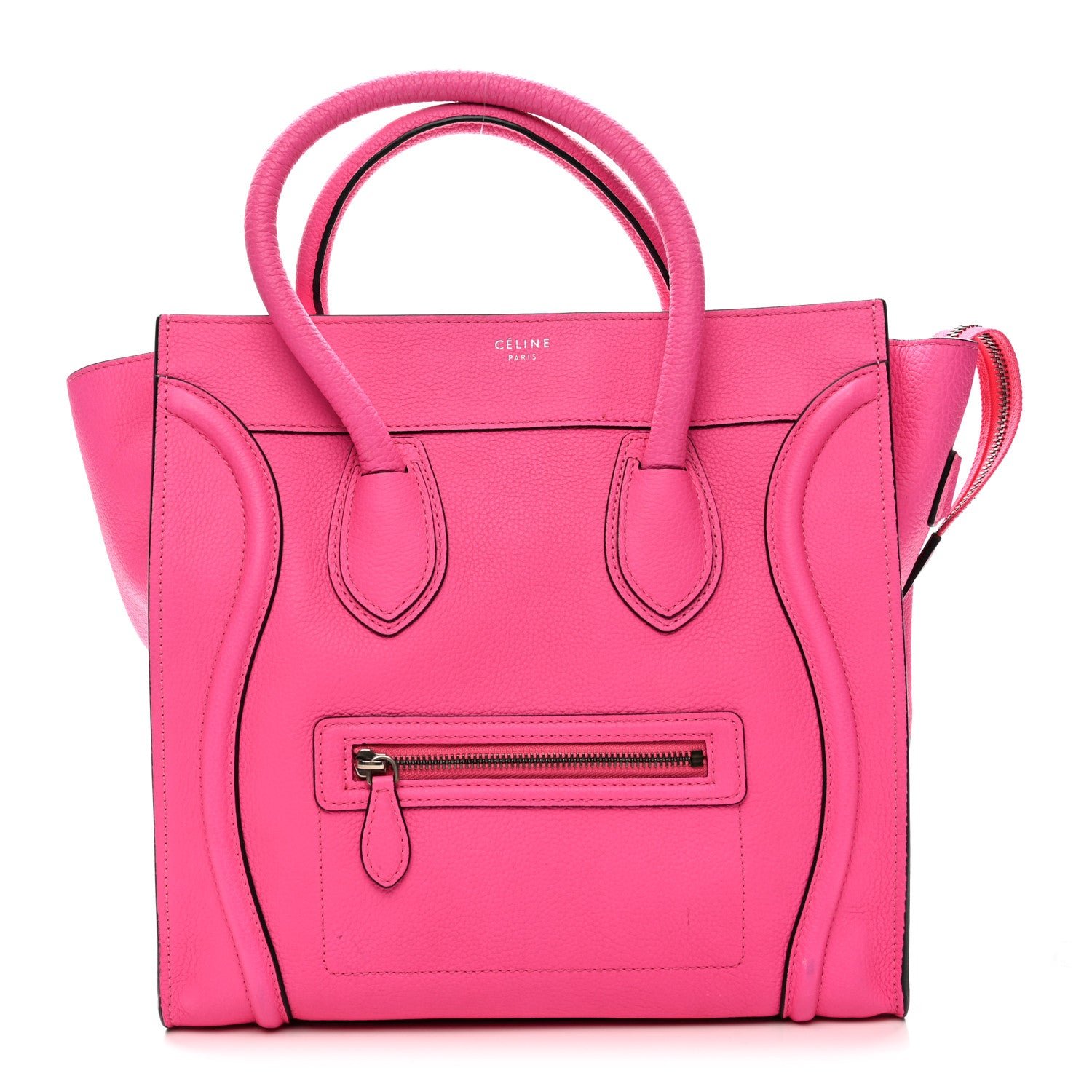 Celine Drummed Calfskin Mini Luggage Fluo Pink