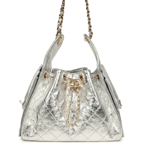 Chanel Small 25 Hobo Bag Silver Metallic Calfskin Gold Hardware