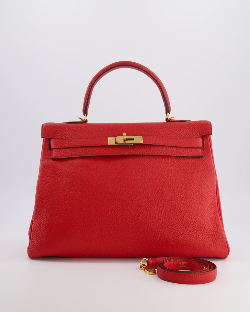 Hermes Hermès Kelly 35 Retourne Bag in Rouge Casaque Clemence Leather with Gold Hardware