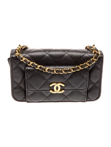 Paris-Le19M Quilted Caviar Pocket Twins Clutch w/ Chain