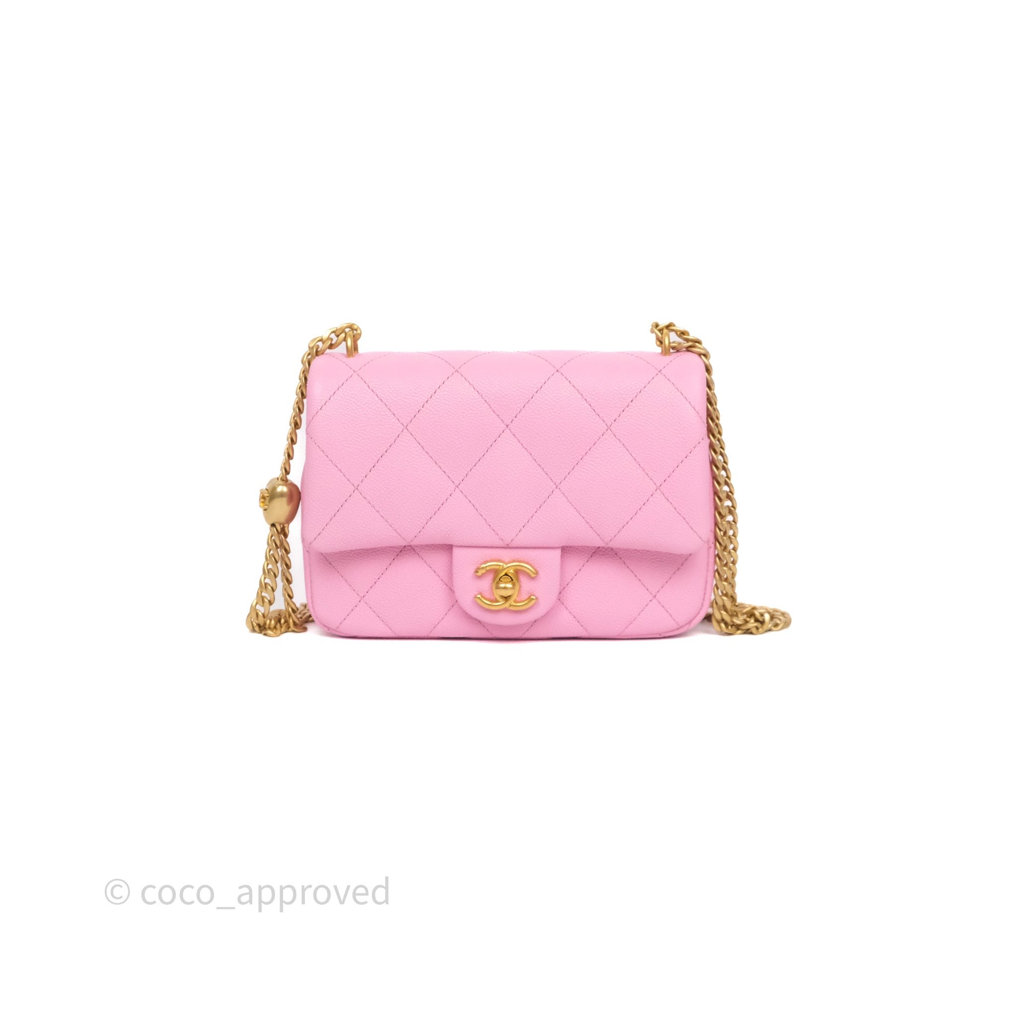 Chanel Heart Crush Mini Flap Bag Pink Caviar Aged Gold Hardware