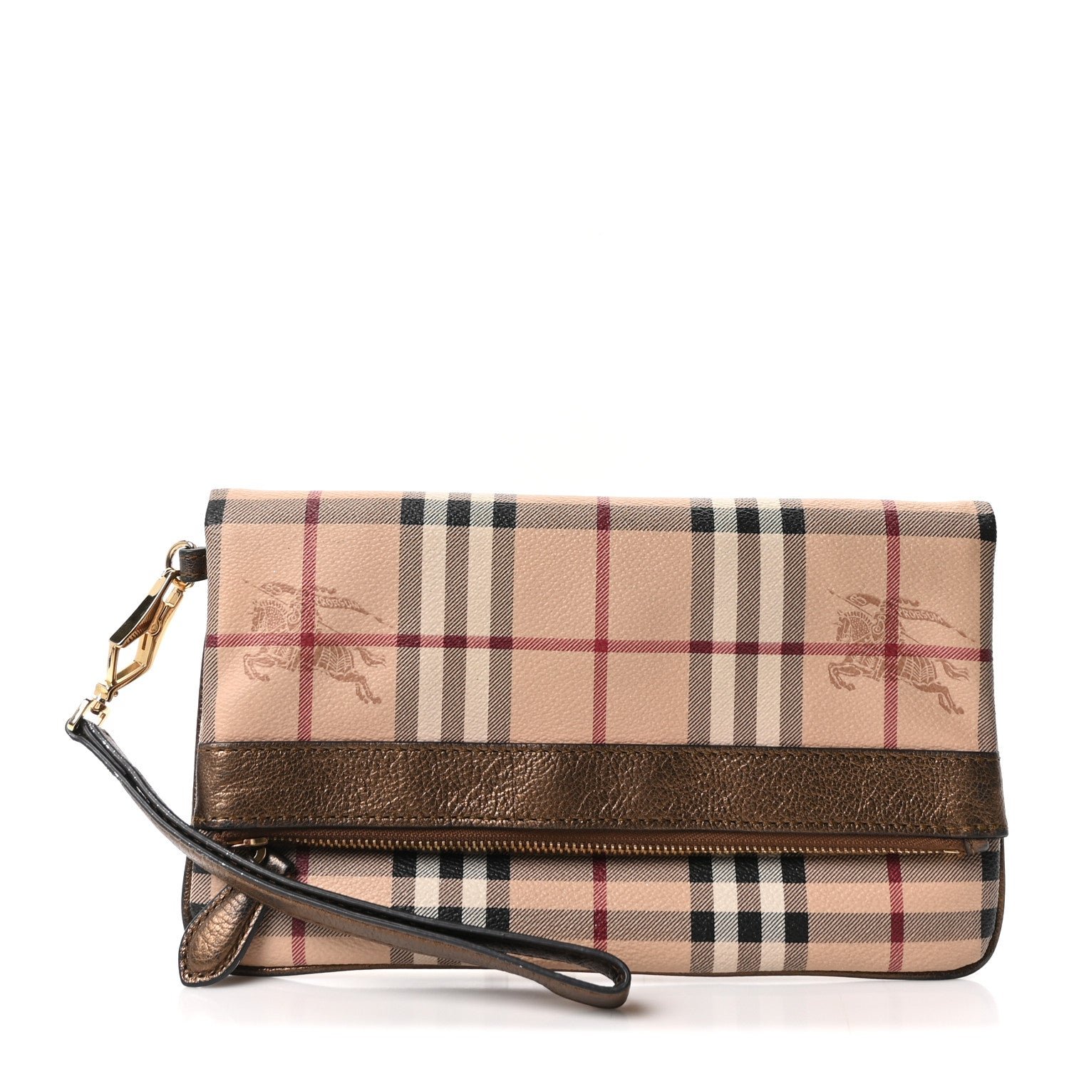 Burberry Burberry Haymarket Check Metallic Adeline Foldover Clutch Brown