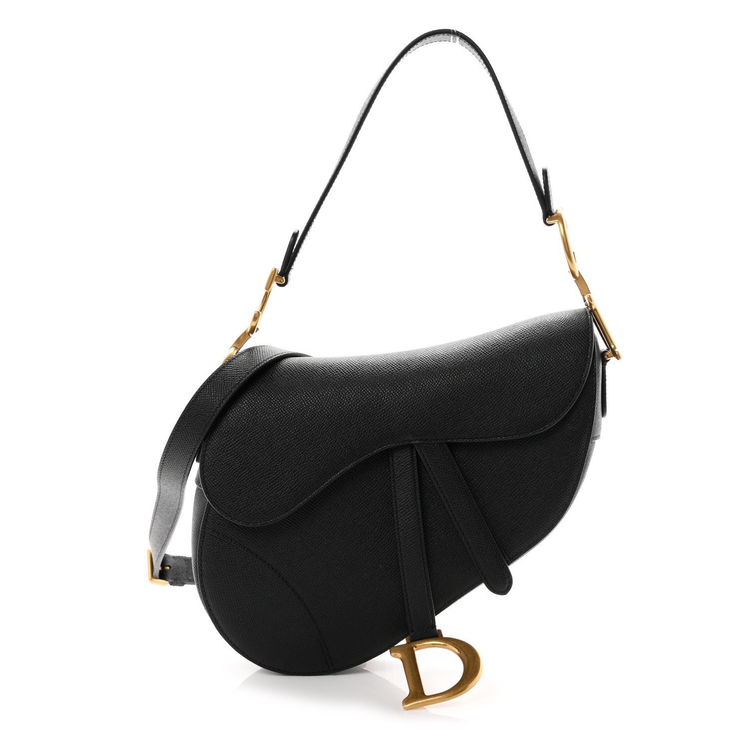 Christian Dior Grained Calfskin Saddle Bag With Strap Black