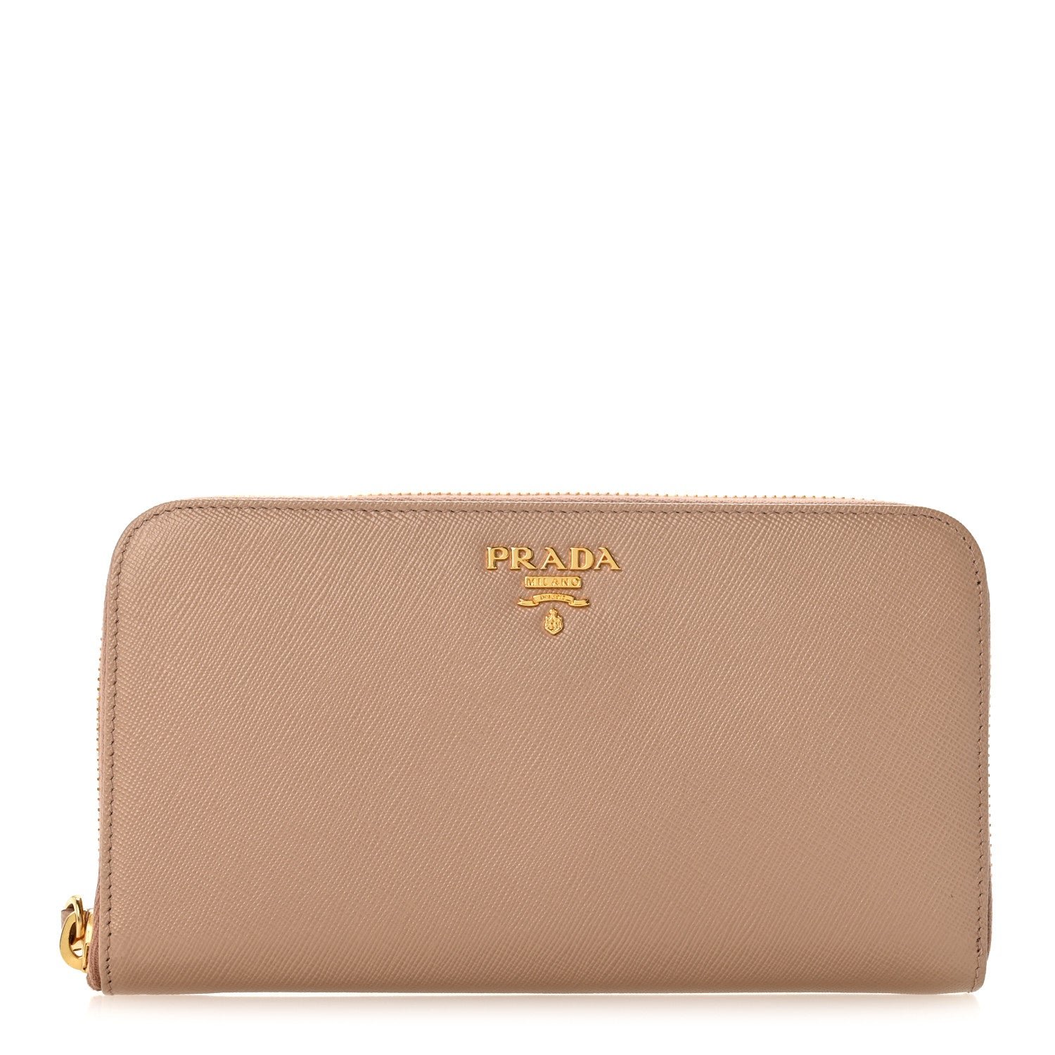 Prada Saffiano Metal Zip Around Wallet Cammeo