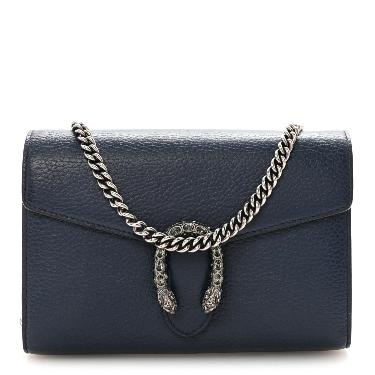 Gucci Dollar Calfskin Crystal Mini Dionysus Chain Wallet Blue Agata Black Diamond