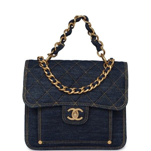 Chanel Double You Flap Bag Blue Denim Antique Gold Hardware