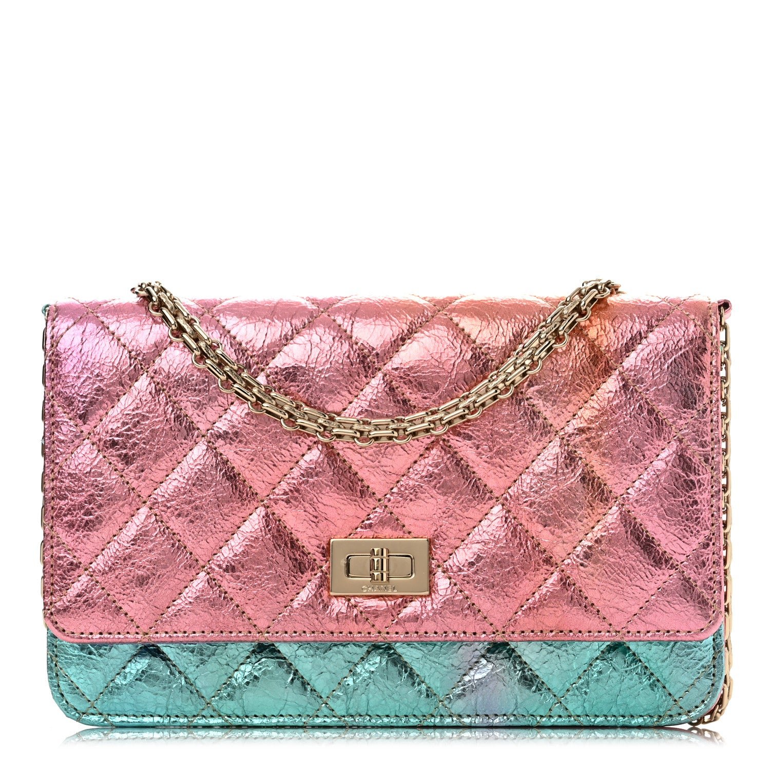 Chanel Metallic Goatskin Quilted 2.55 Reissue Wallet on Chain WOC Multicolor