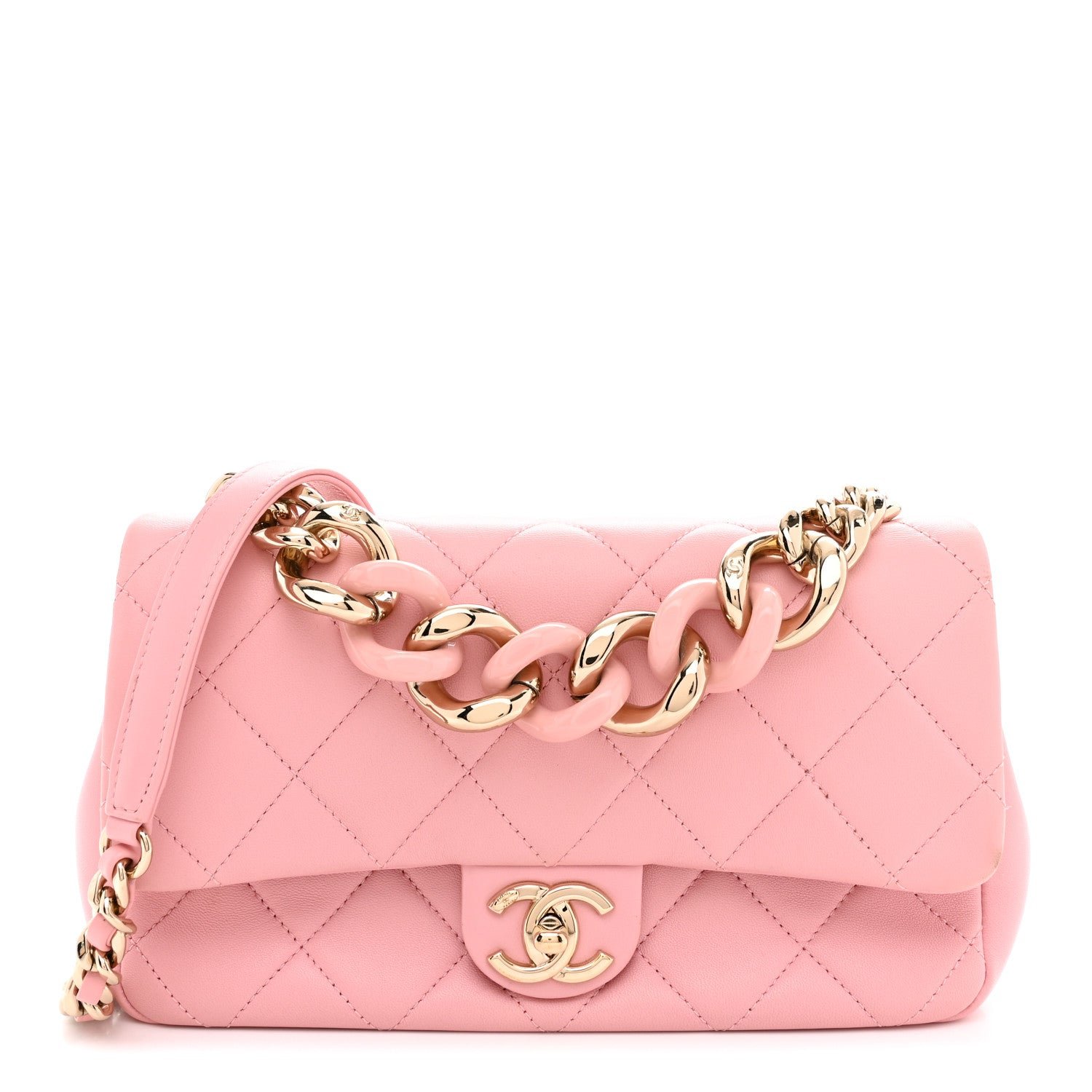 Chanel Lambskin Quilted Resin Bi-Color Chain Flap Bag Pink