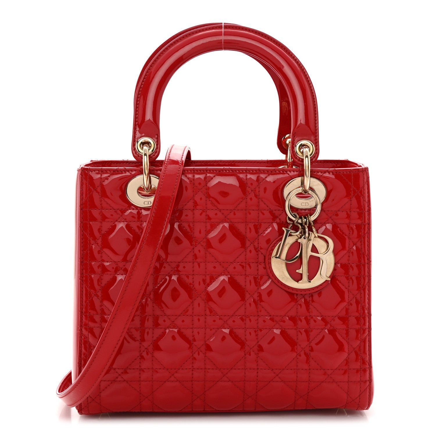 Christian Dior Patent Cannage Medium Lady Dior Red