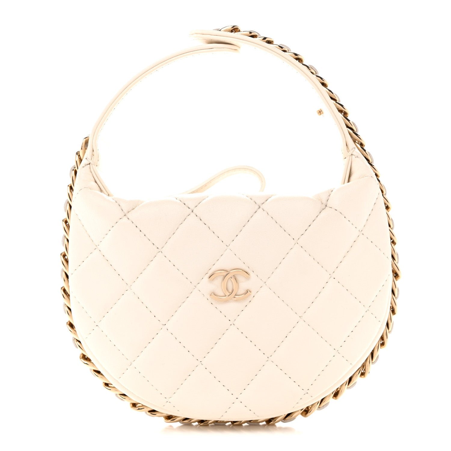 Chanel Lambskin Quilted Chain Around Pouch Hobo White
