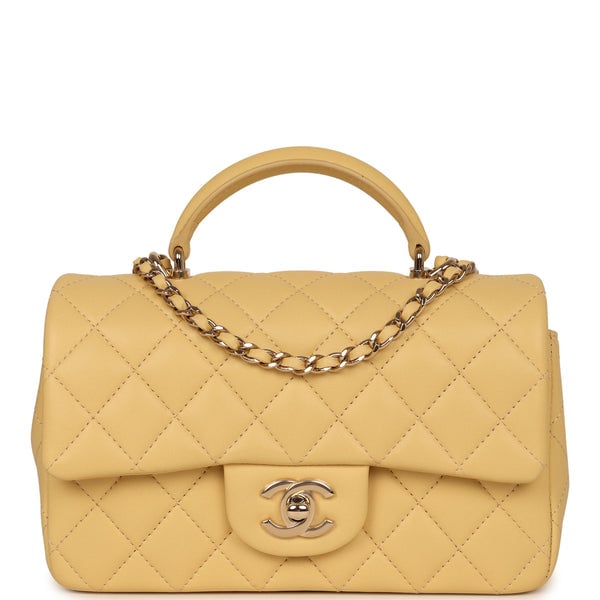 Chanel Mini Rectangular Flap with Top Handle Yellow Lambskin Light Gold Hardware
