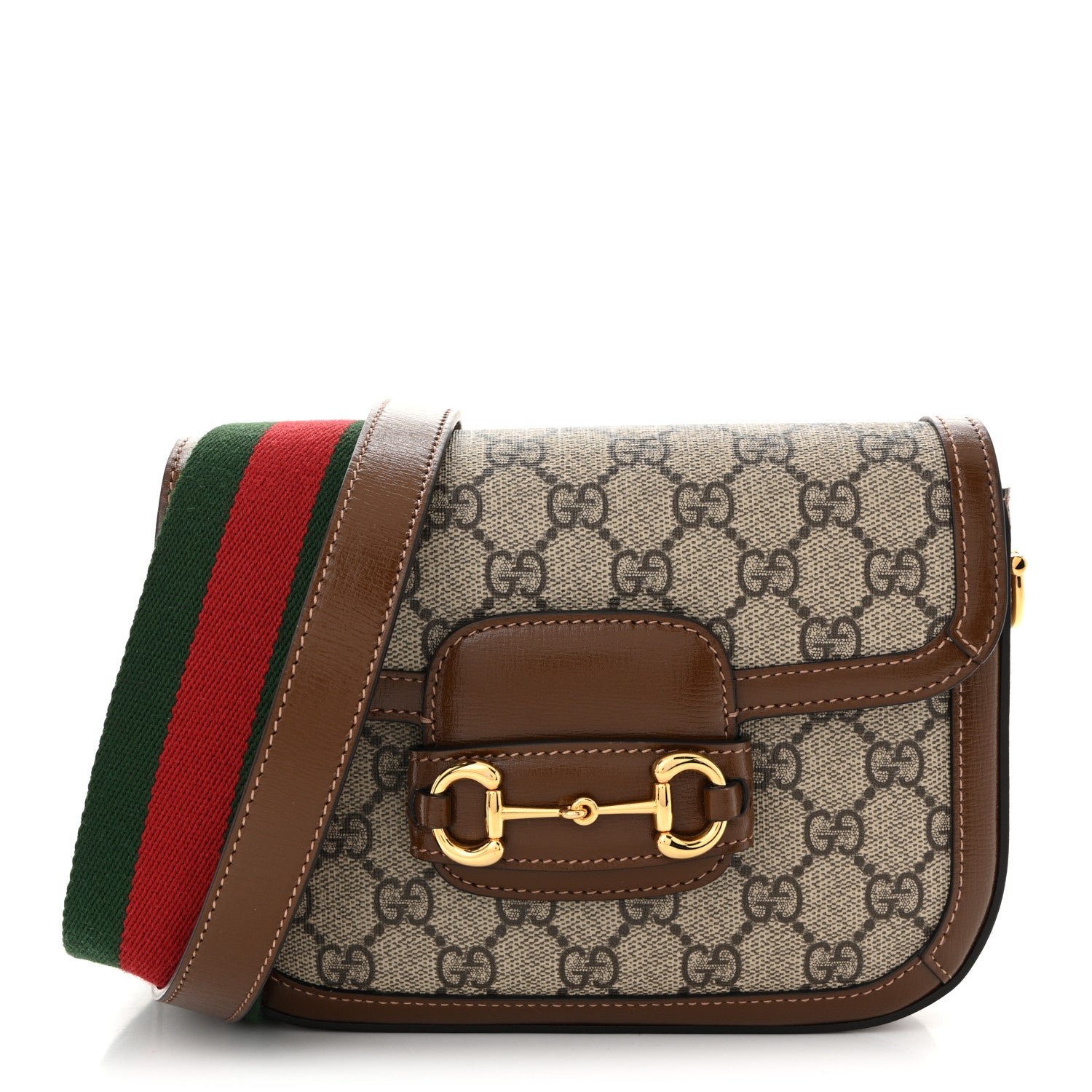 Gucci GG Supreme Monogram Web Mini Horsebit 1955 Shoulder Bag Beige Brown Sugar