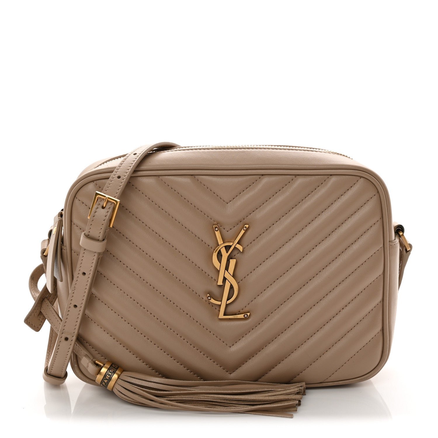 Saint Laurent Calfskin Matelasse Monogram Lou Camera Bag Dark Latte