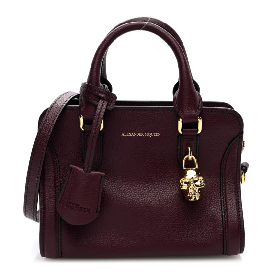 Alexander McQueen Pebbled Calfskin Mini Padlock Tote Bordeaux