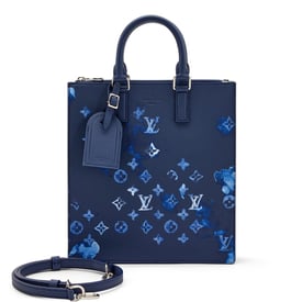 Louis Vuitton Virgil Abloh Blue Ink Watercolor Monogram Grained Leather Sac Plat Zippé Silver Hardware, 2021