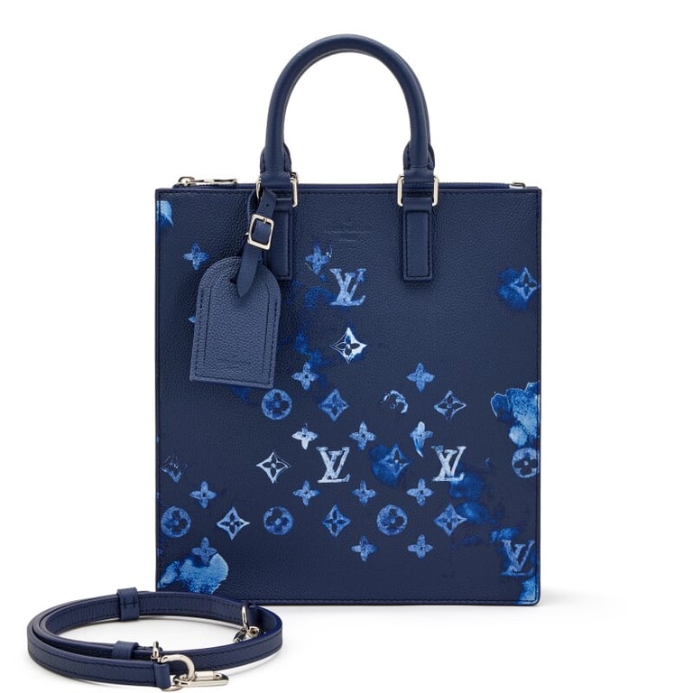 Louis Vuitton Virgil Abloh Blue Ink Watercolor Monogram Grained Leather Sac Plat Zippé Silver Hardware, 2021