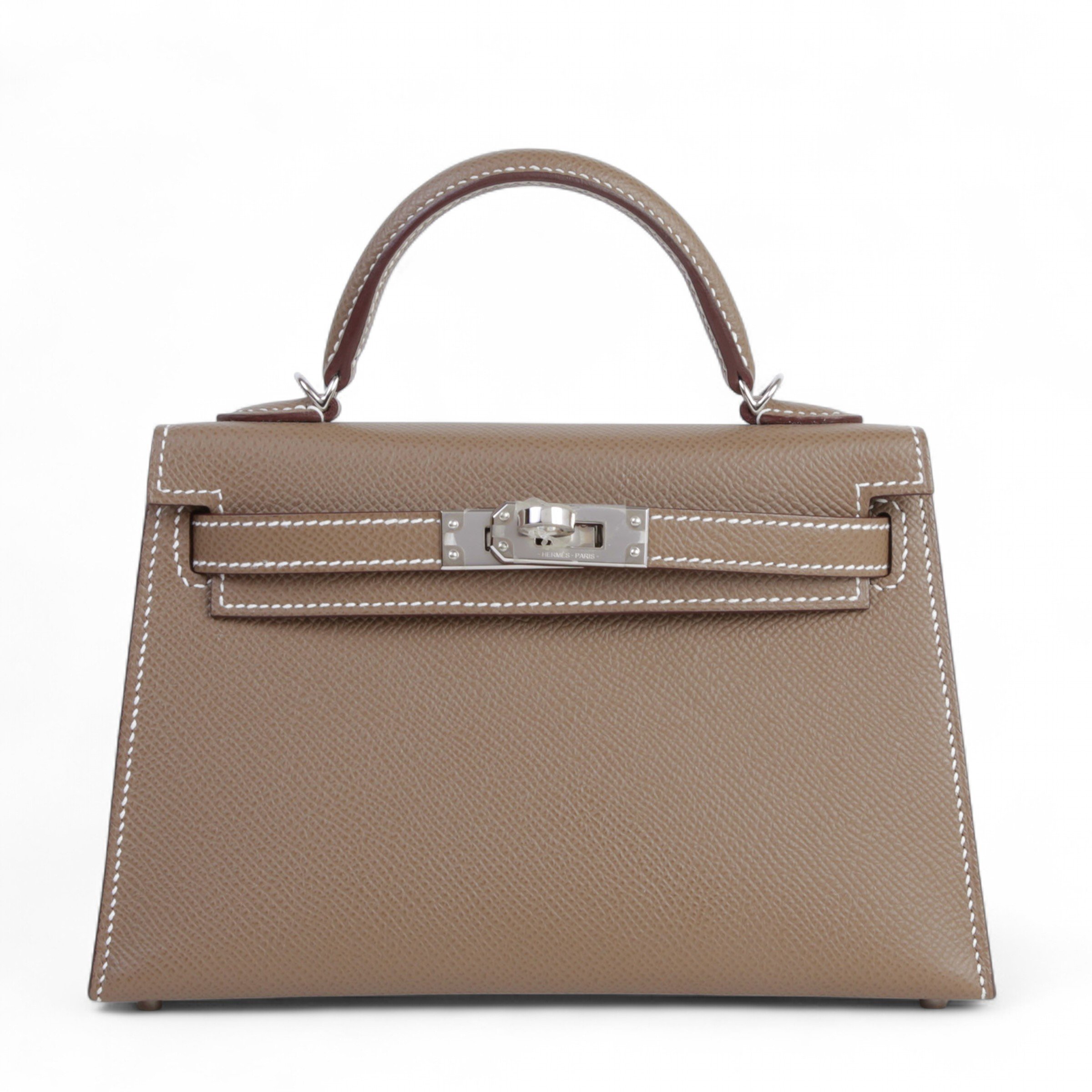 Hermes Unused ( Rank NS )  HERMÈS  Mini Kelly II Etoupe (18) Epsom Palladium hardware B (2023)