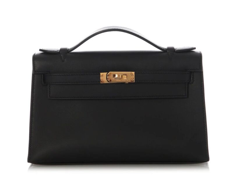 Hermes Black Swift Kelly Pochette Gold Hardware, 2024
