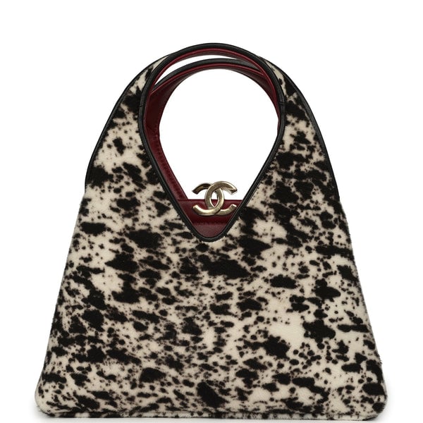 Chanel Small Chic Lady "Dalmatian Print" Shopping Bag Black, White Pony Hair Gold Hardware