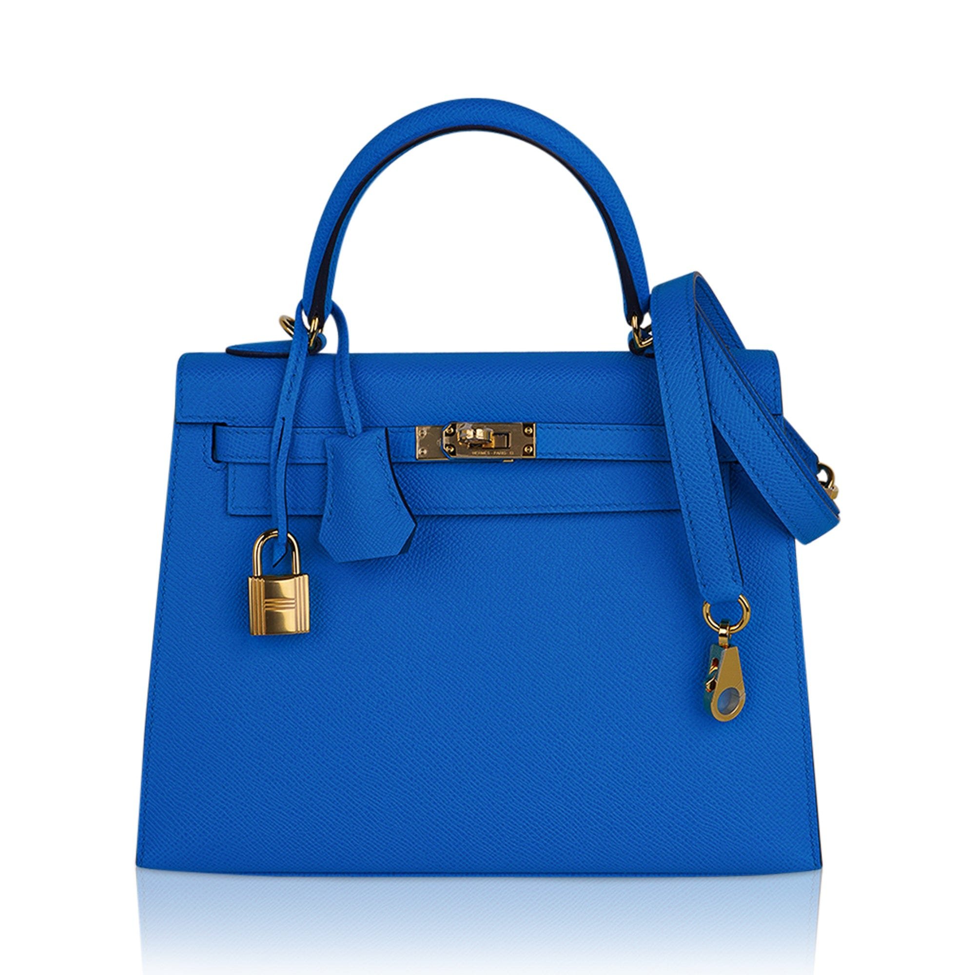 Hermes Hermes Kelly 25 Sellier Bag Blue Frida Epsom Leather with Gold Hardware