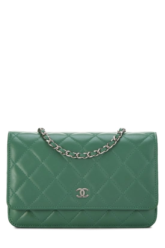 Green Quilted Lambskin Classic Wallet On Chain (WOC)
