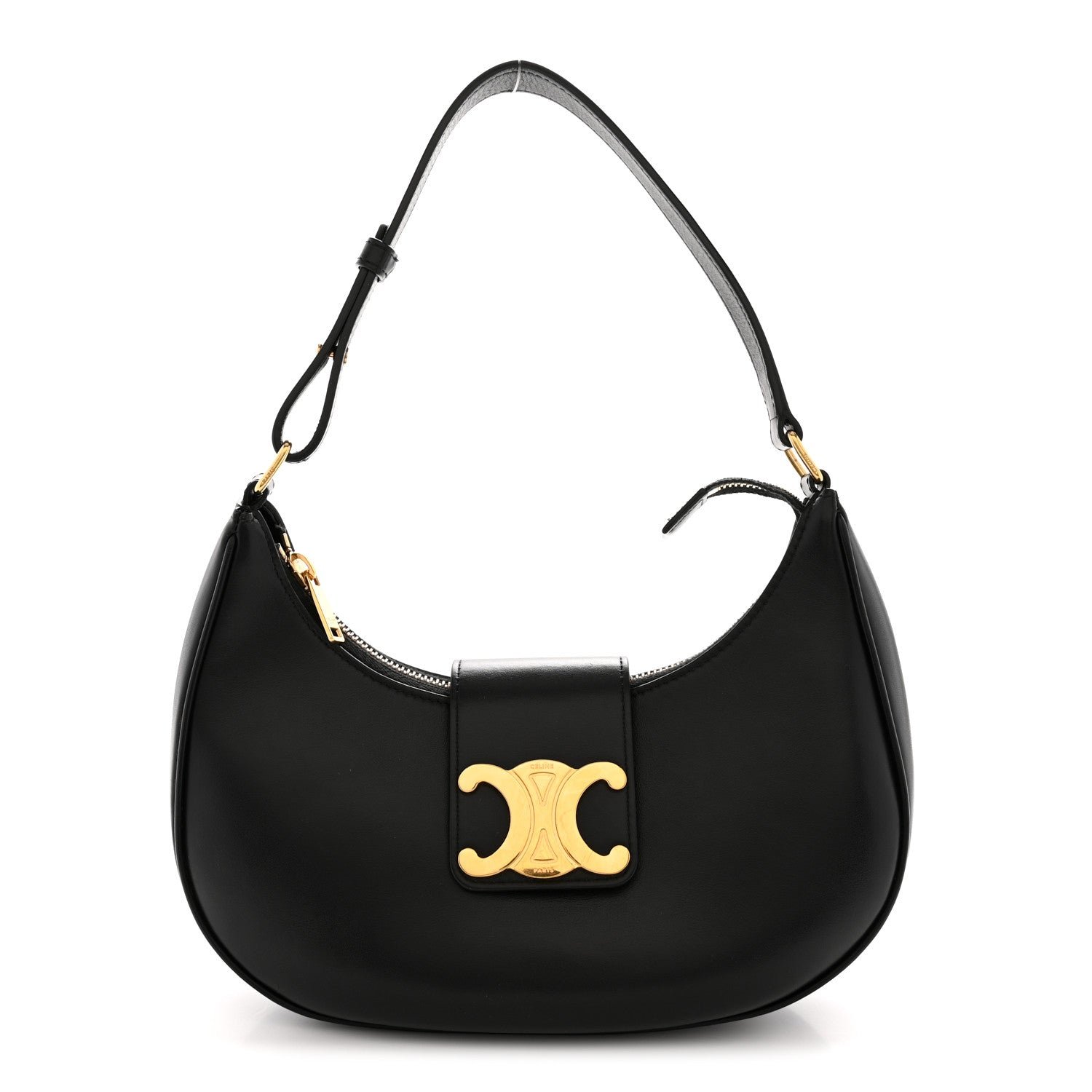 Celine Smooth Calfskin Medium Strap Ava Triomphe Shoulder Bag Black