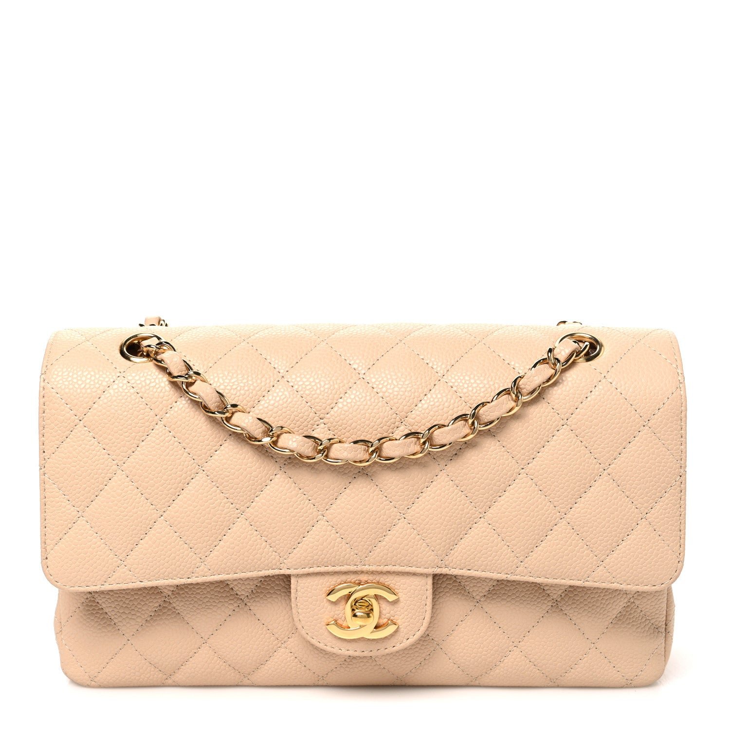Chanel Caviar Quilted Medium Double Flap Beige Beige Clair