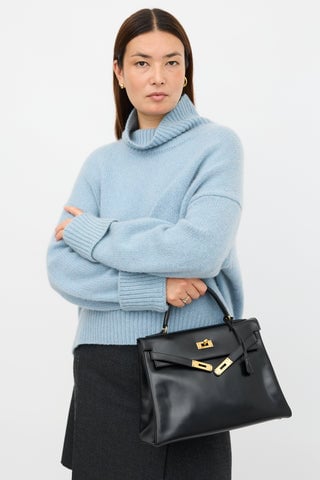 Hermes Vintage Noir H Box Kelly Retourne 32 Bag