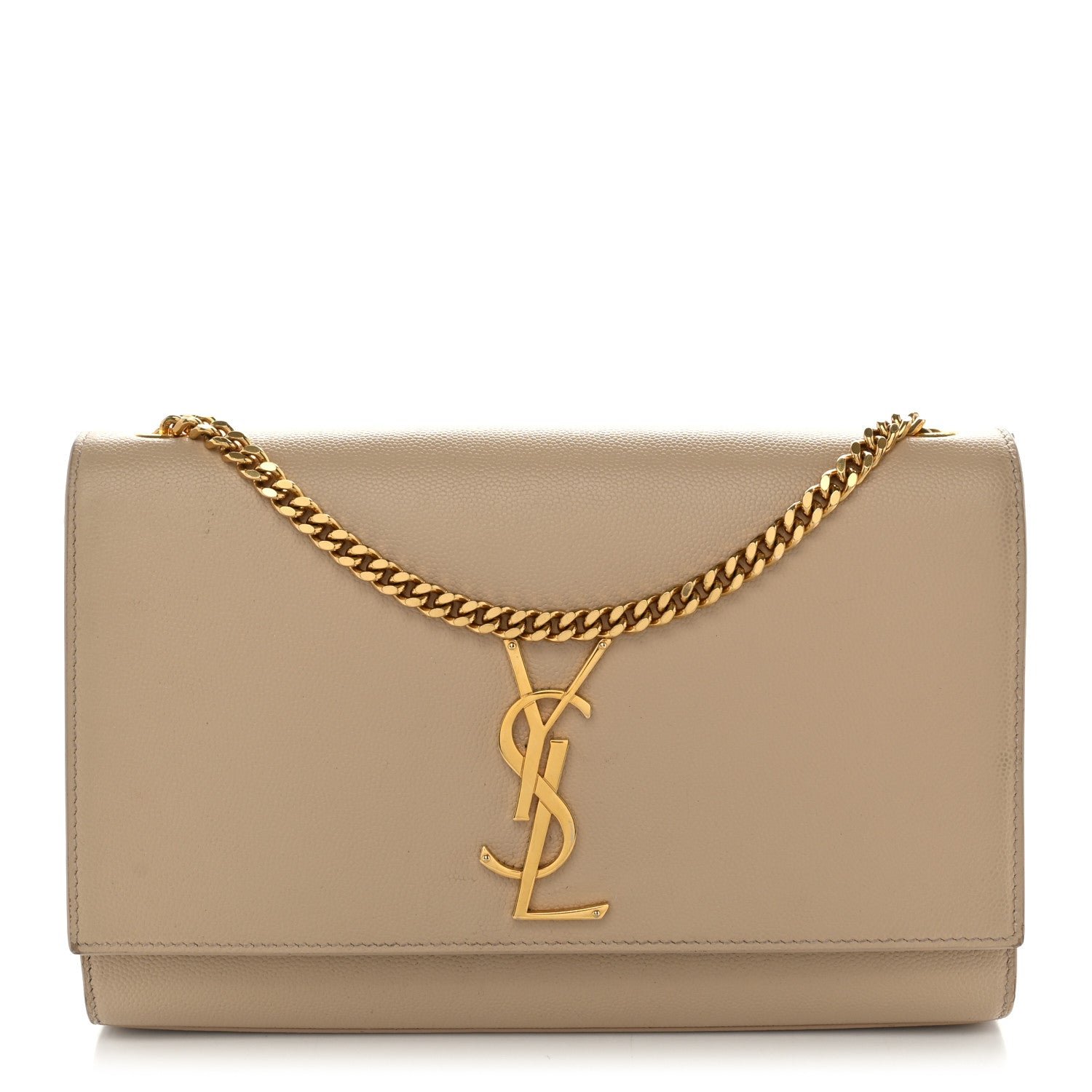 Saint Laurent Grain De Poudre Medium Monogram Kate Satchel Dark Beige