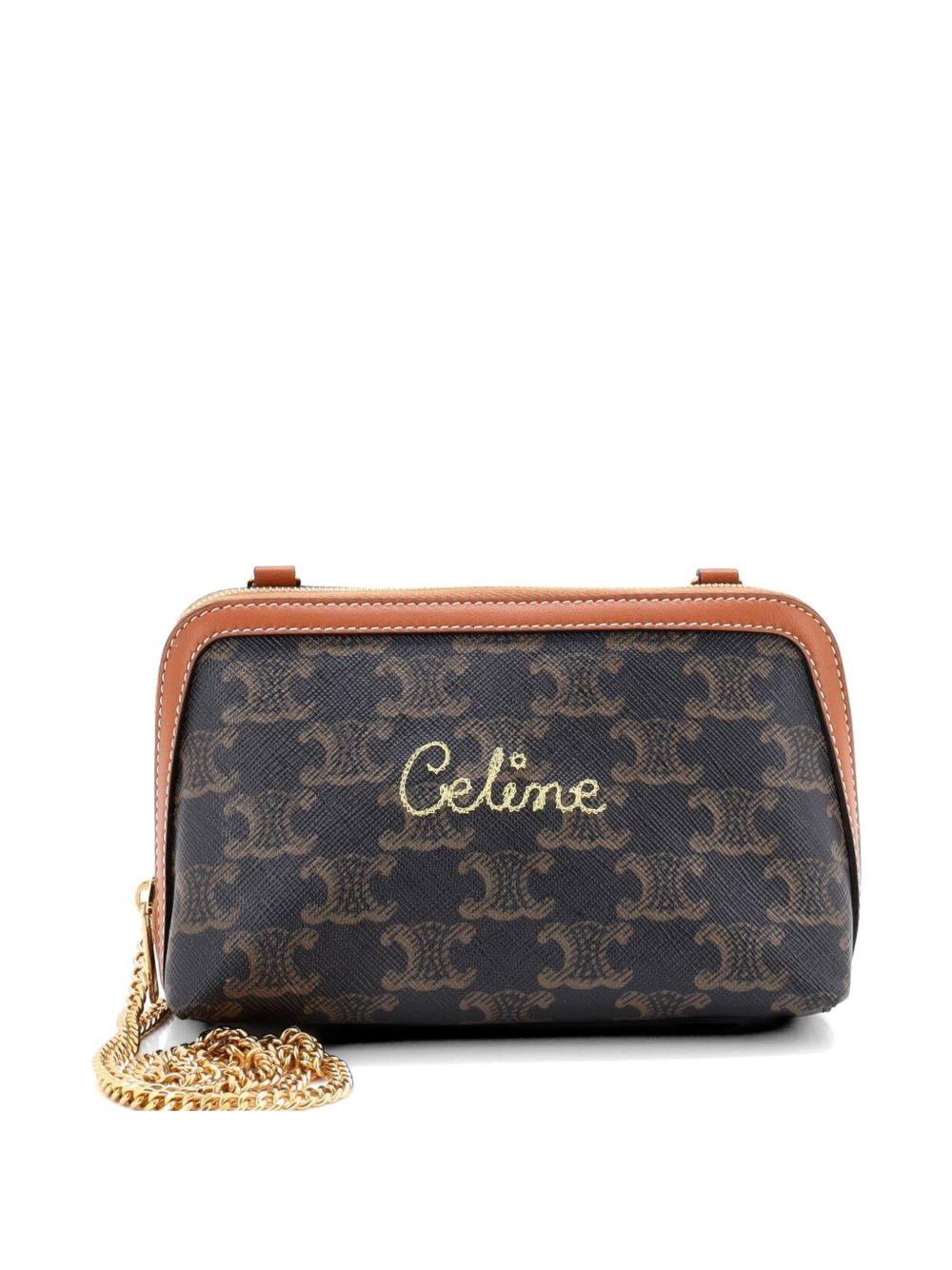 Zip Around Chain Clutch Embroidered Triomphe Coated Canvas shoulder bag
