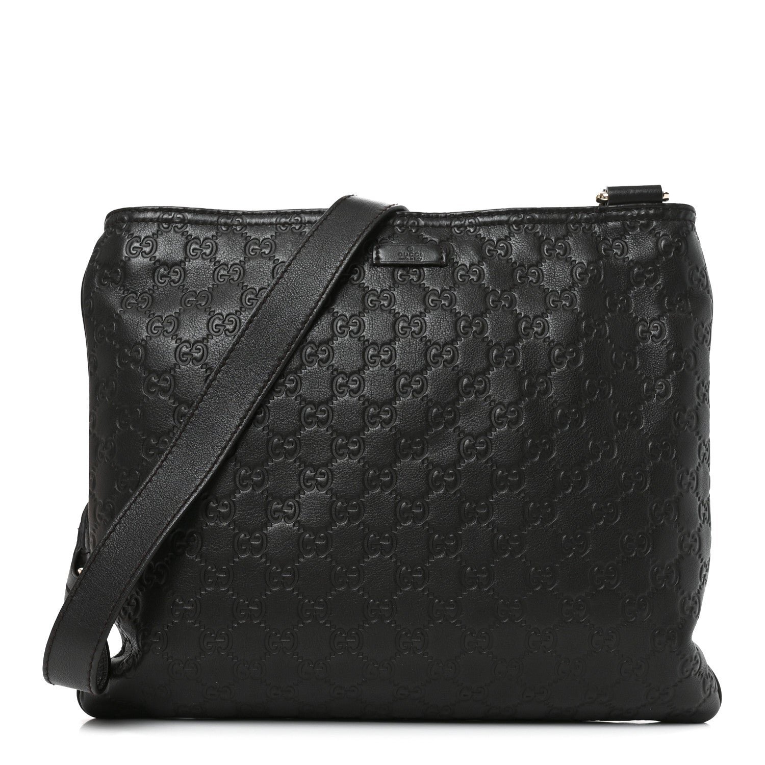 Gucci Guccissima Medium Flat Messenger Bag Black