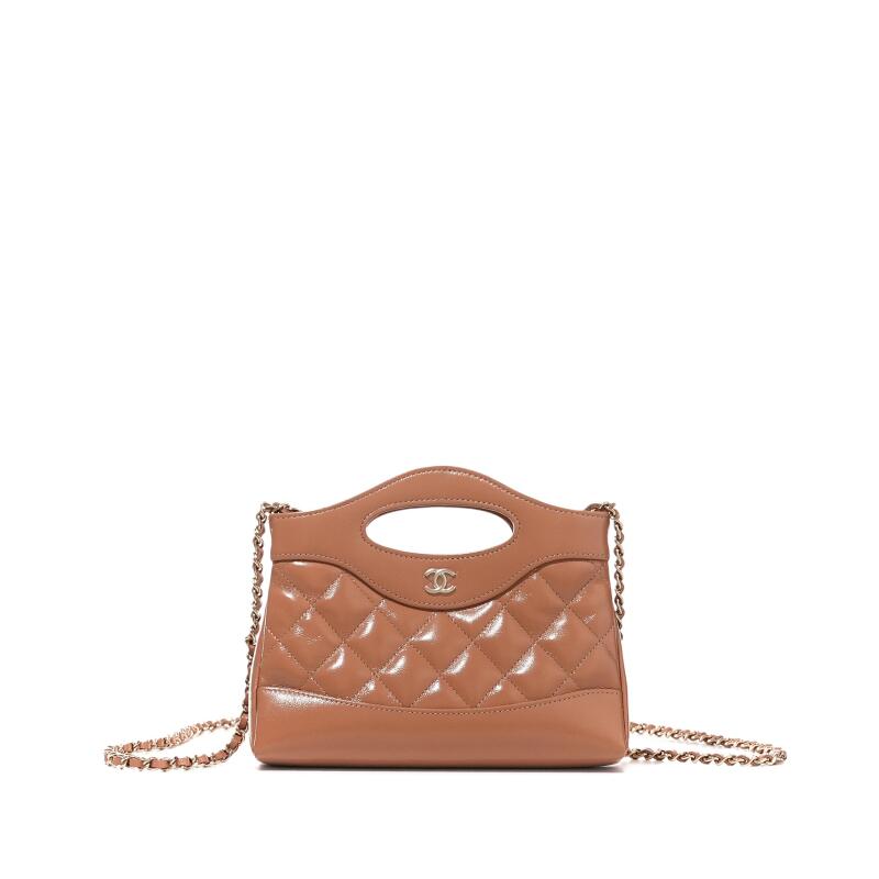 Chanel Dark Beige Quilted Lambskin Chanel 31 Nano Shopping Bag Pale Gold Hardware, 2024