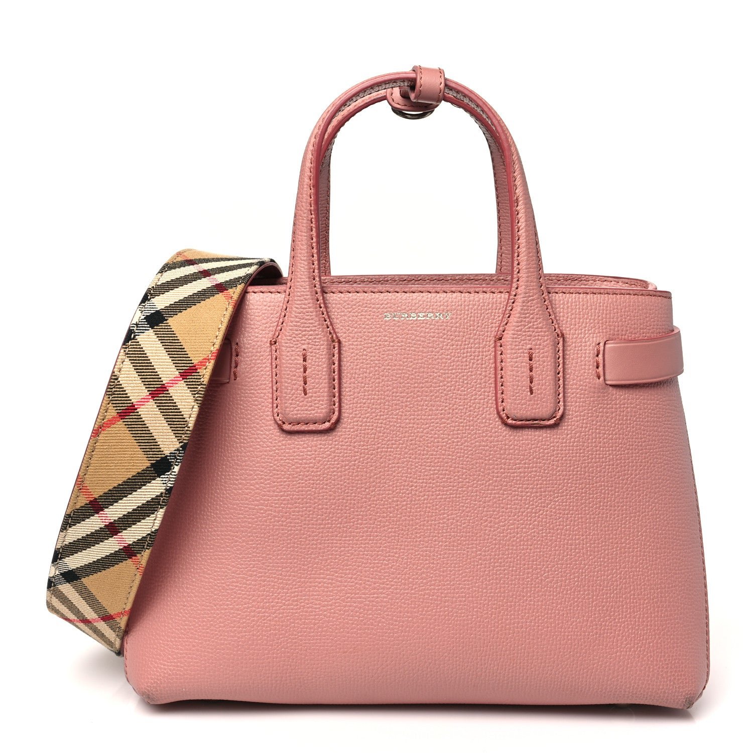 Burberry Grainy Calfskin House Check Small Banner Tote Dusty Rose