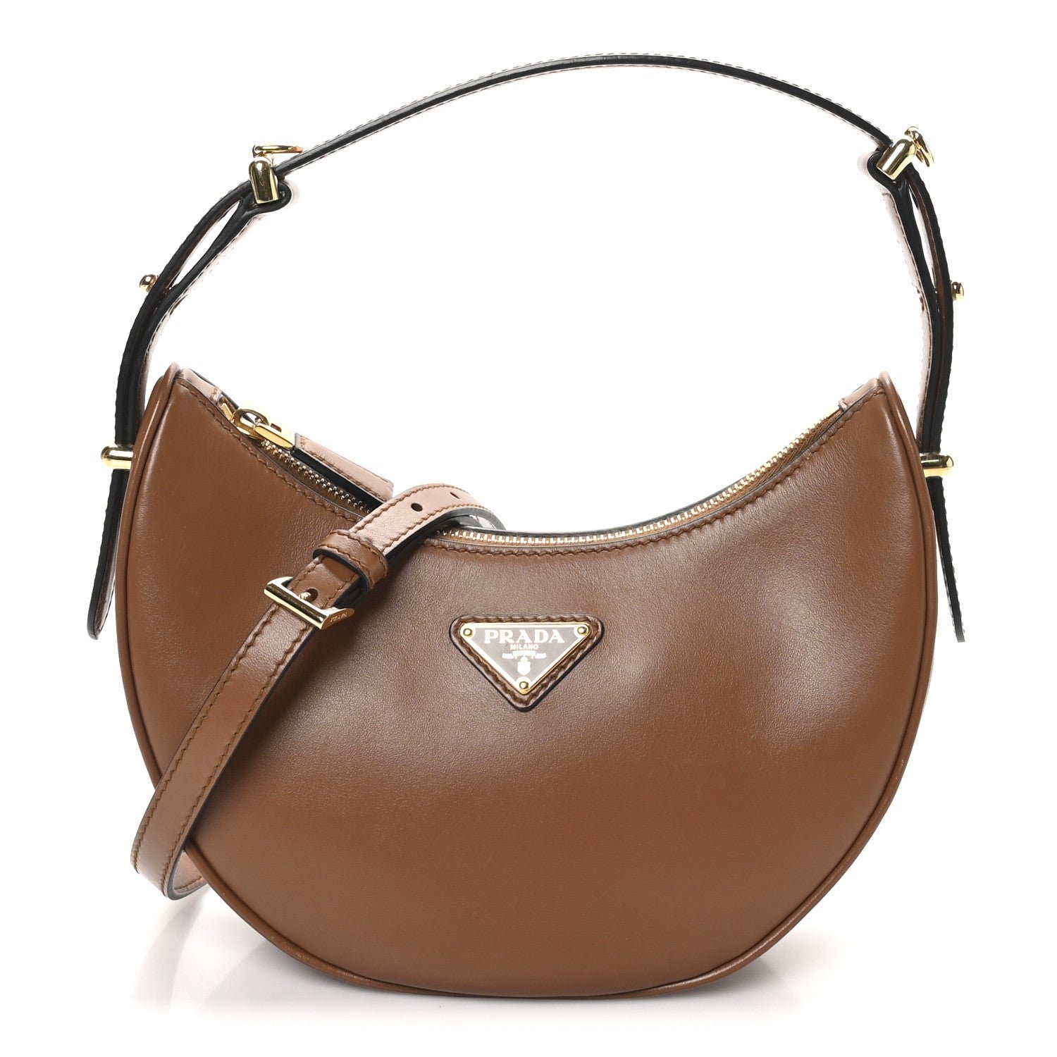 Prada Soft Calfskin Arque Shoulder Bag Cognac