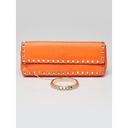 Valentino Valentino Orange Leather Rockstud Bracelet Clutch Bag