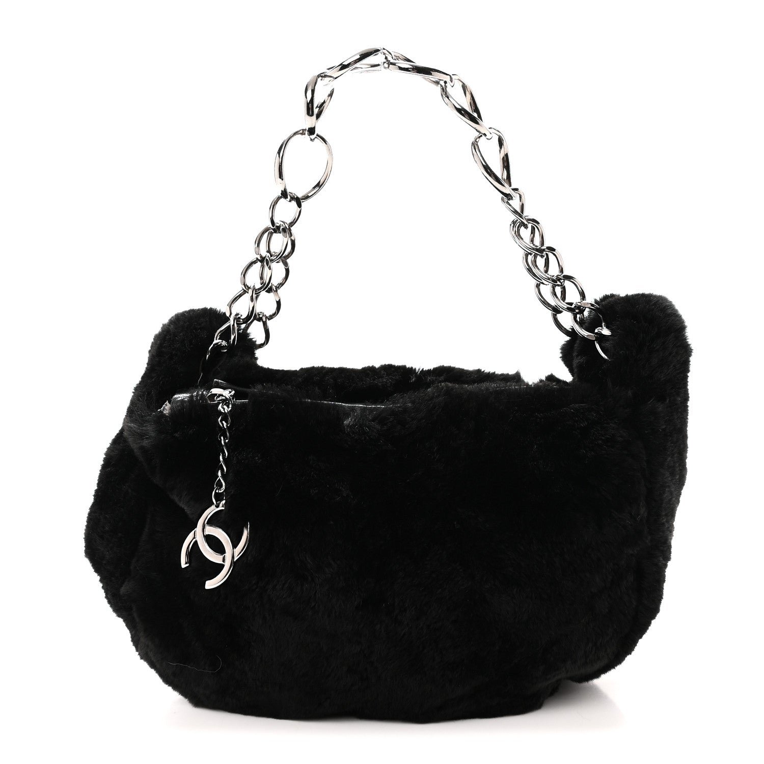 Chanel Lapin Rabbit Fur Shoulder Bag Black Black