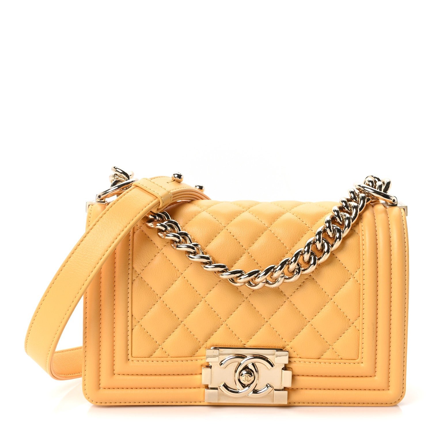 Chanel Calfskin Quilted Small Boy Flap Yellow