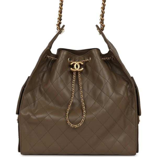 Chanel Medium 25 Hobo Bag Dark Khaki Caviar Antique Gold Hardware