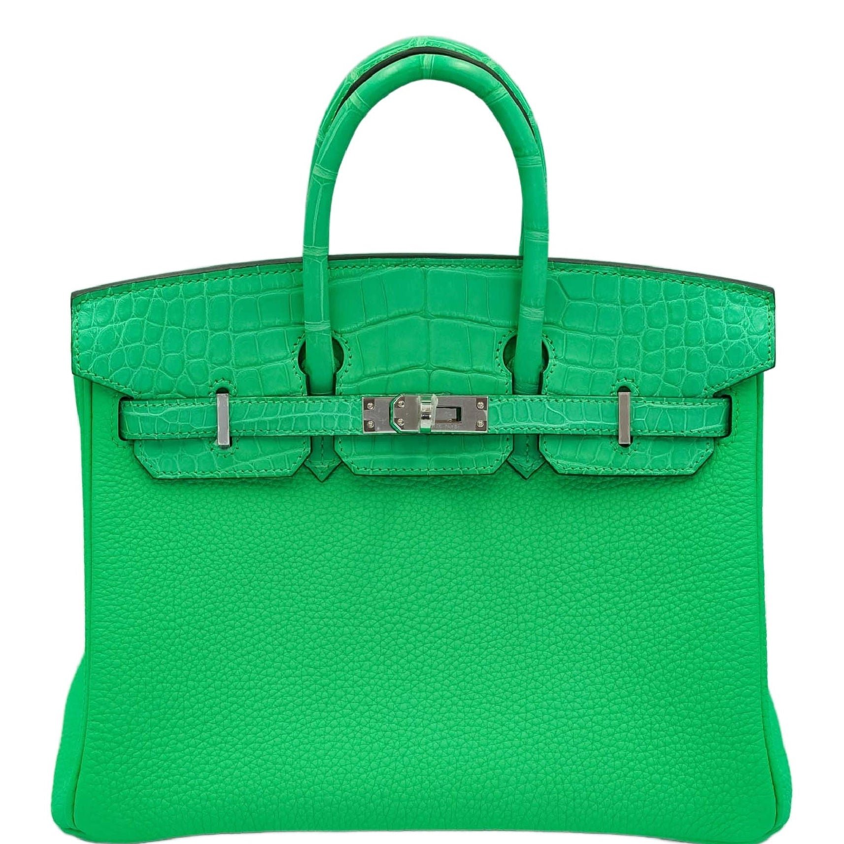 Hermes Hermès Touch Birkin 25 Vert Comics Matte Alligator and Togo Palladium Hardware