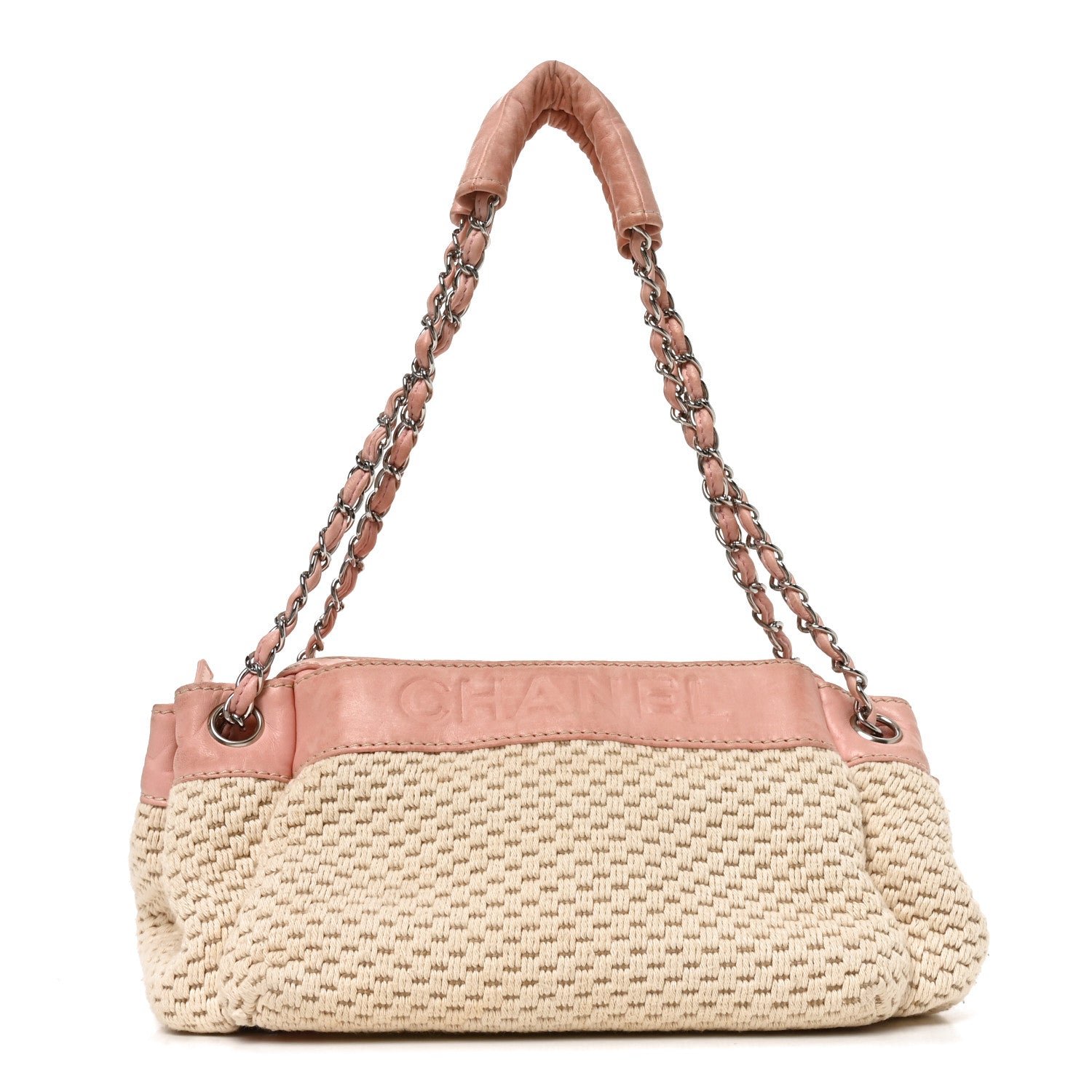 Chanel Canvas Woven Lambskin Lax Accordion Hobo Pink