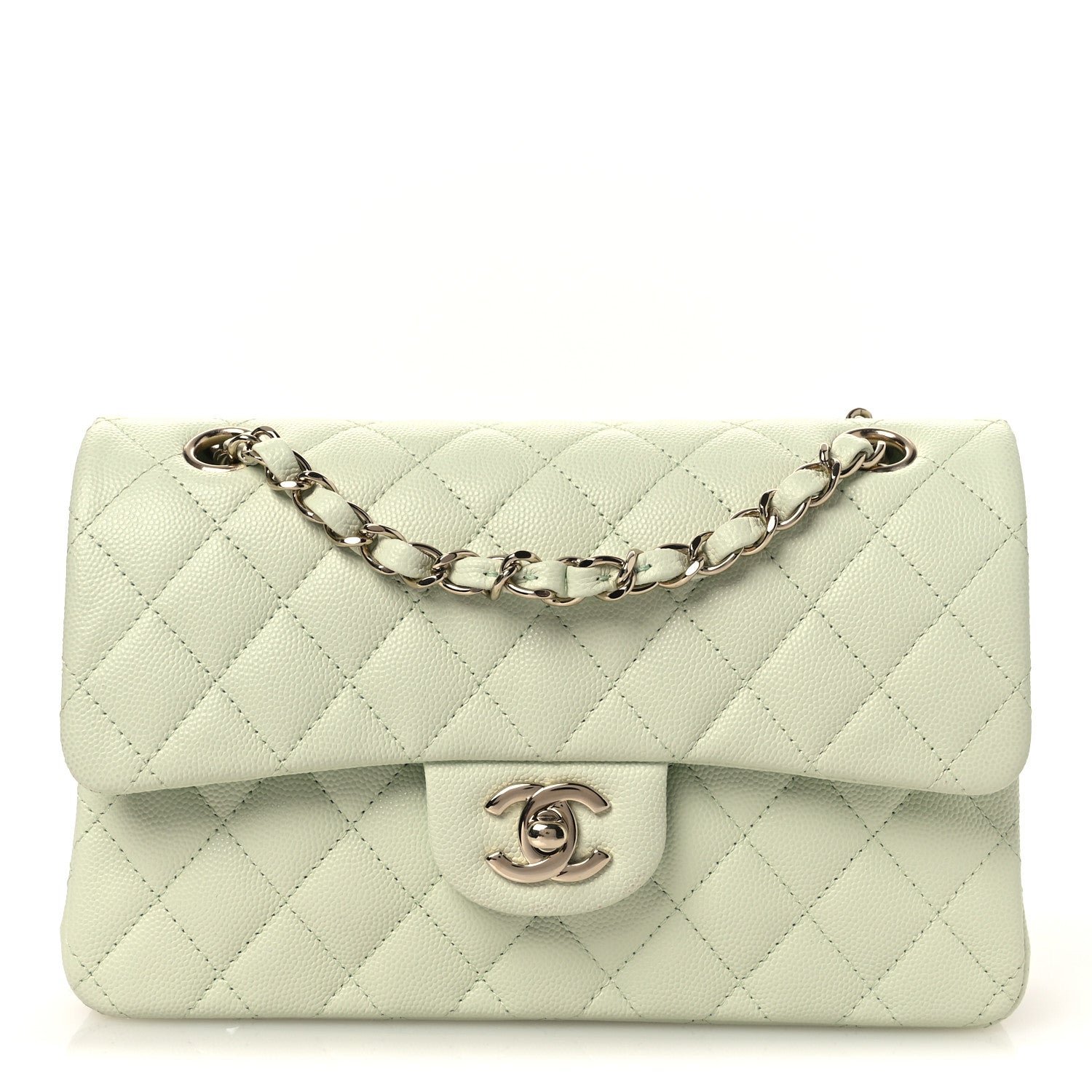 Chanel Caviar Quilted Small Double Flap Light Green