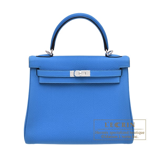 Hermes Kelly bag 25 Retourne Blue hydra Togo leather Silver hardware
