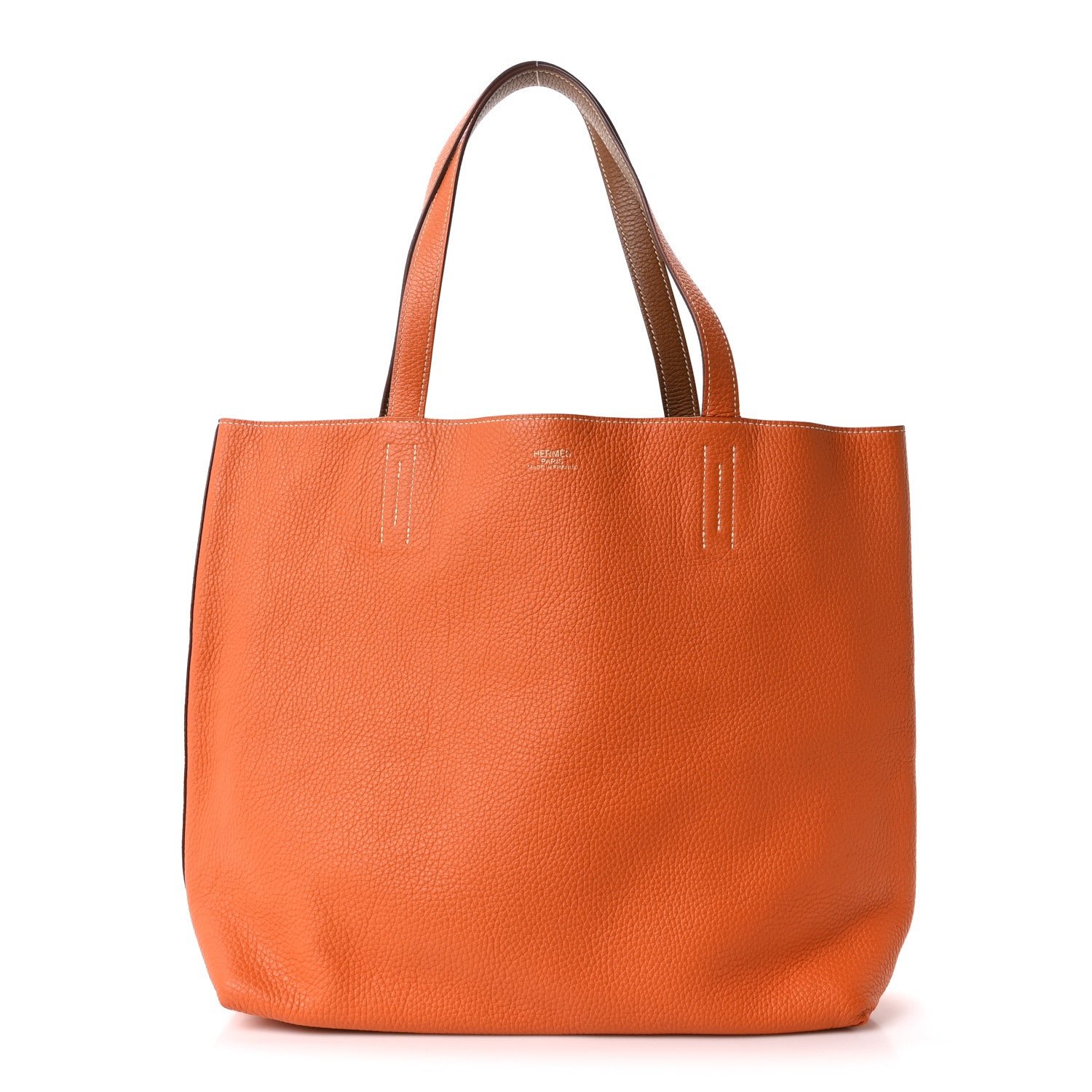 Hermes Taurillon Clemence Double Sens 45 Reversible Tote Orange Gold