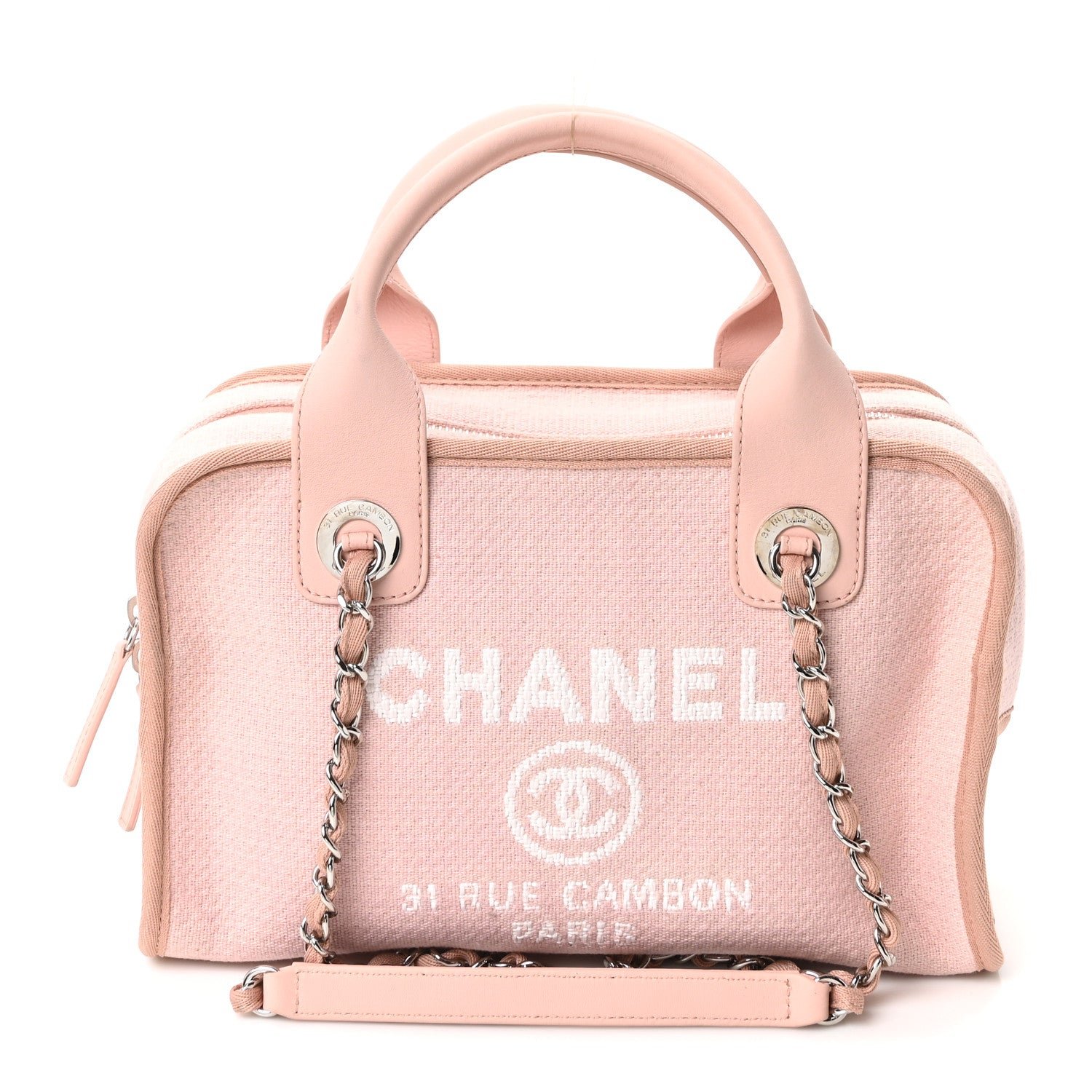 Chanel Canvas Deauville Small Bowling Bag Light Pink Light Pink