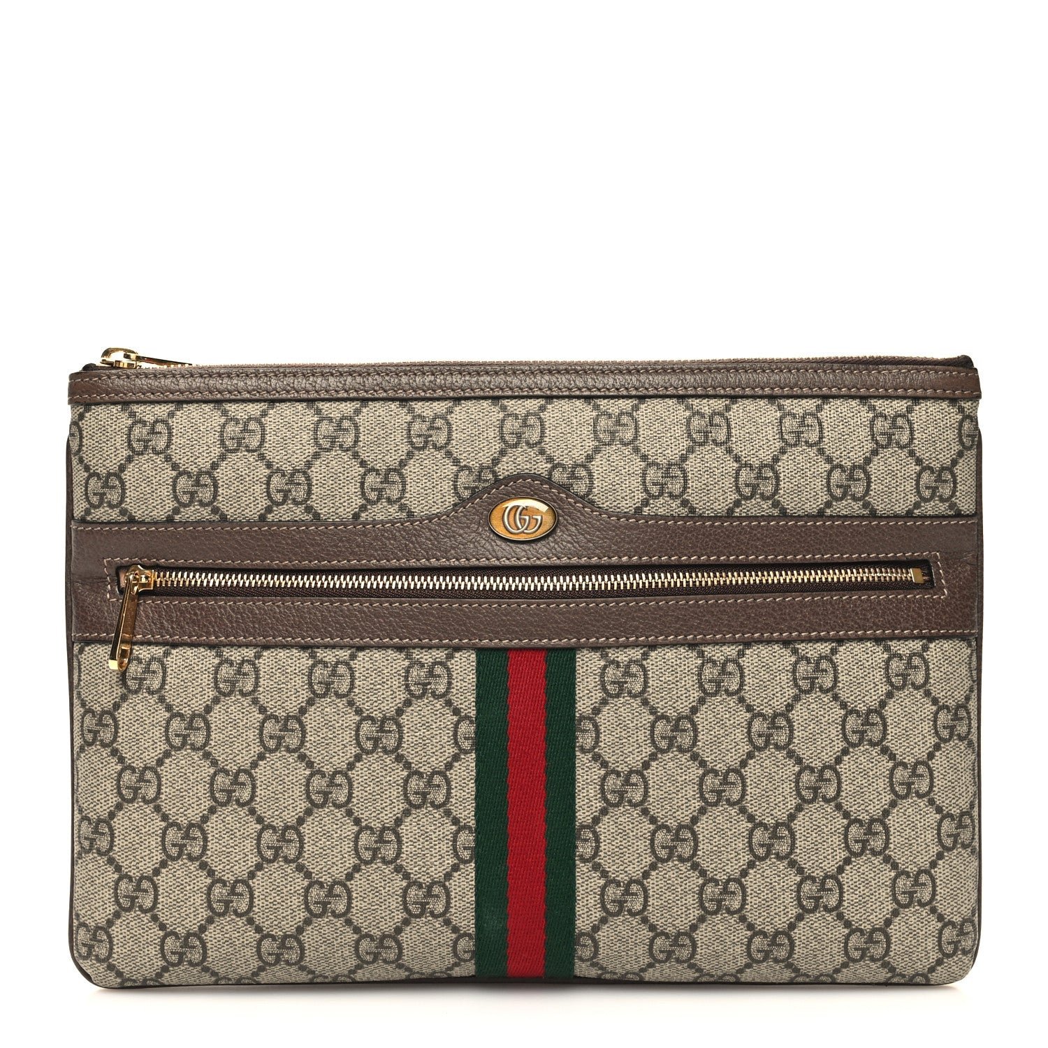 Gucci GG Supreme Monogram Large Ophidia Pouch Clutch Brown